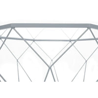 Table basse octogonale moderne Malibu 29 avec plateau en verre trempé et base géométrique en métal robuste pour salon et bureau