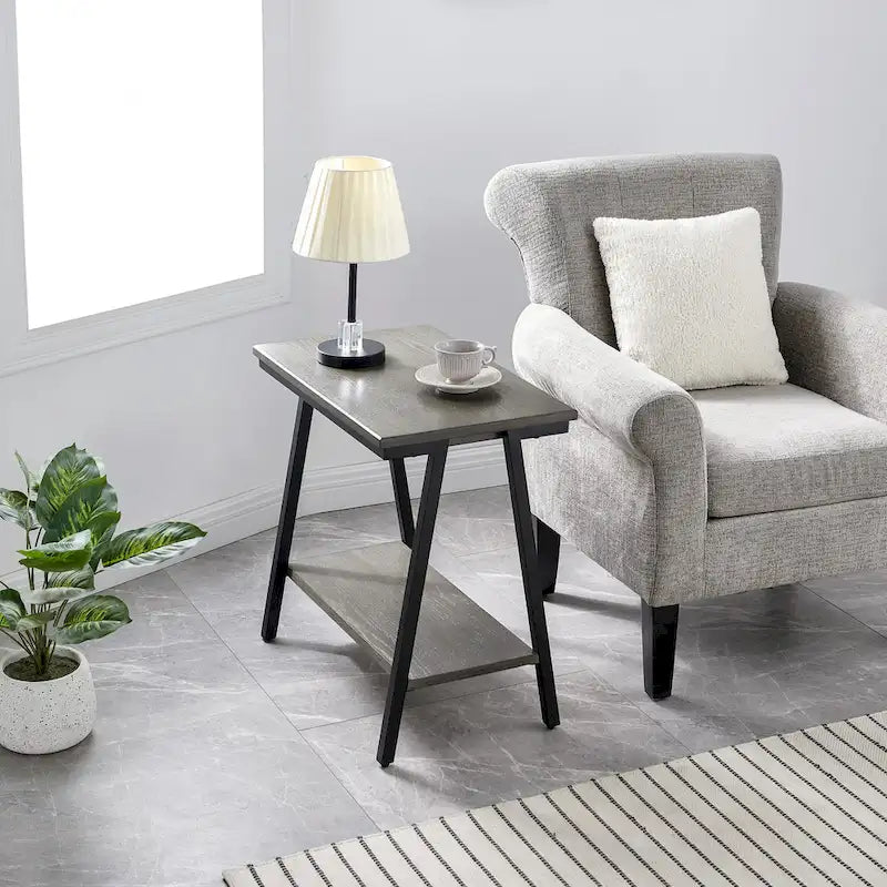 Table d'appoint étroite Leick Home Empiria avec étagère et cadre en métal