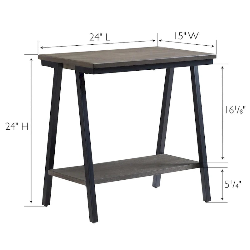 Table d'appoint étroite Leick Home Empiria avec étagère et cadre en métal