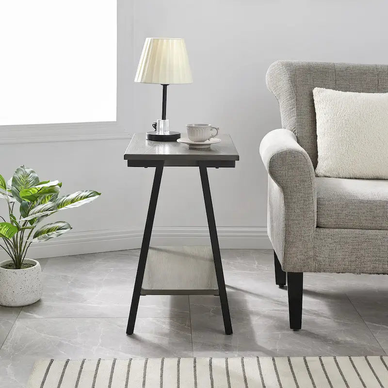 Table d'appoint étroite Leick Home Empiria avec étagère et cadre en métal