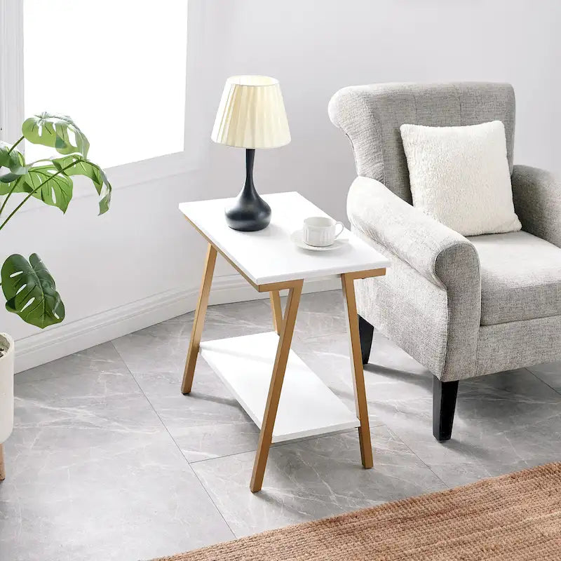 Table d'appoint étroite Leick Home Empiria avec étagère et cadre en métal