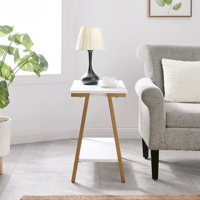 Table d'appoint étroite Leick Home Empiria avec étagère et cadre en métal
