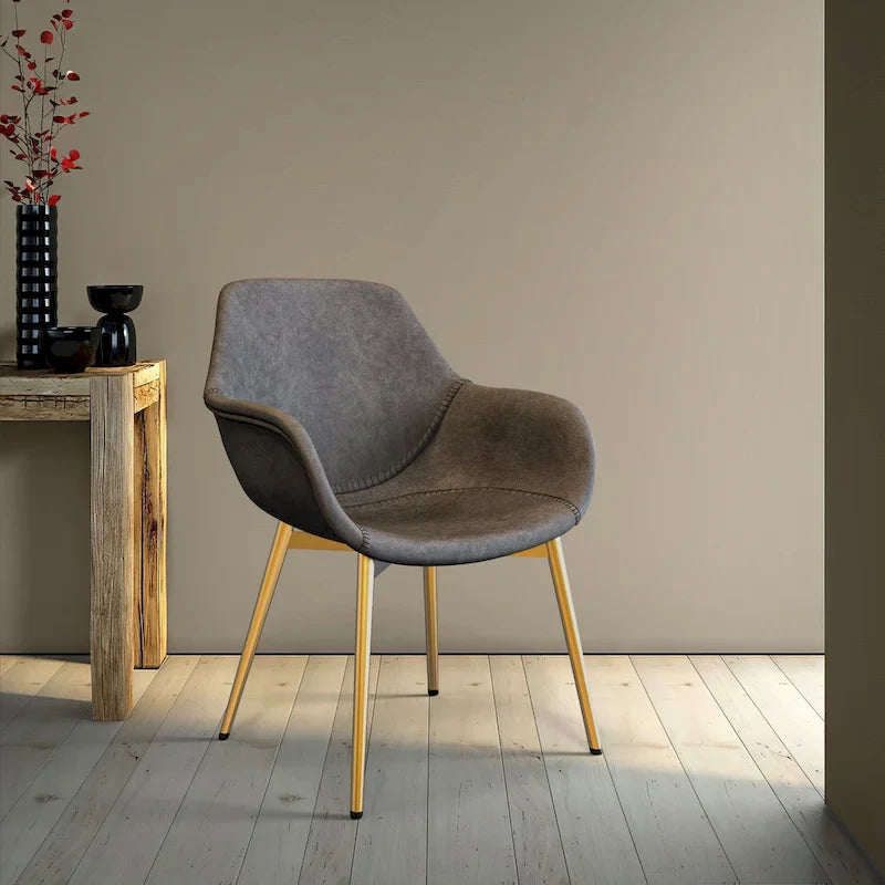 Chaise de salle à manger LeisureMod avec pieds en métal doré, lot de 2 - Marron clair - 24,5Px25,2Lx33H