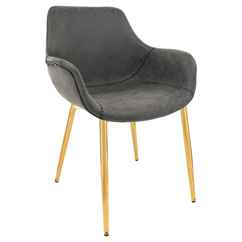 Chaise de salle à manger LeisureMod avec pieds en métal doré, lot de 2 - Marron clair - 24,5Px25,2Lx33H