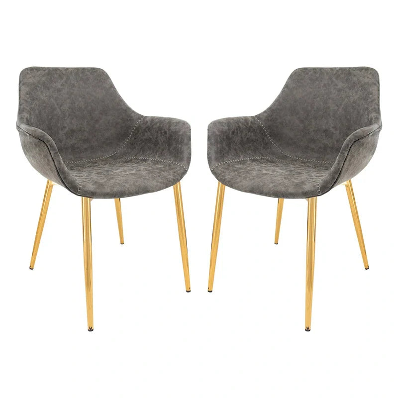 Chaise de salle à manger LeisureMod avec pieds en métal doré, lot de 2 - Marron clair - 24,5Px25,2Lx33H