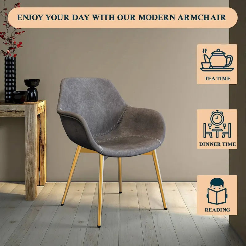 Chaise de salle à manger LeisureMod avec pieds en métal doré, lot de 2 - Marron clair - 24,5Px25,2Lx33H