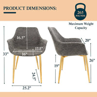 Chaise de salle à manger LeisureMod avec pieds en métal doré, lot de 2 - Marron clair - 24,5Px25,2Lx33H