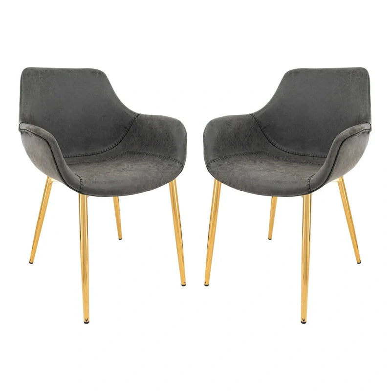 Chaise de salle à manger LeisureMod avec pieds en métal doré, lot de 2 - Marron clair - 24,5Px25,2Lx33H