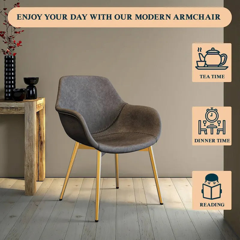Chaise de salle à manger LeisureMod avec pieds en métal doré, lot de 2 - Marron clair - 24,5Px25,2Lx33H