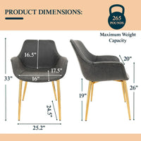 Chaise de salle à manger LeisureMod avec pieds en métal doré, lot de 2 - Marron clair - 24,5Px25,2Lx33H