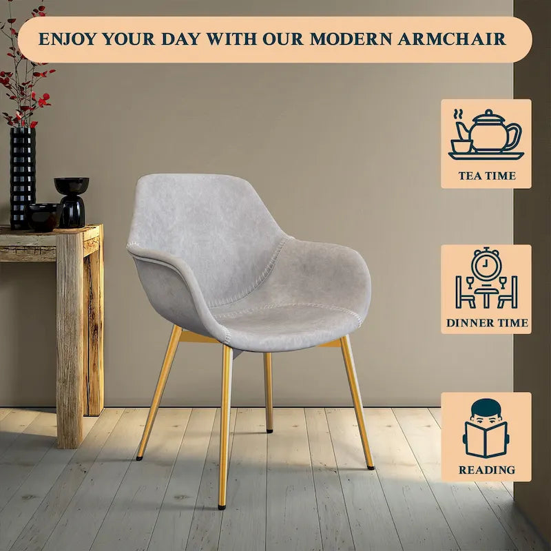 Chaise de salle à manger LeisureMod avec pieds en métal doré, lot de 2 - Marron clair - 24,5Px25,2Lx33H