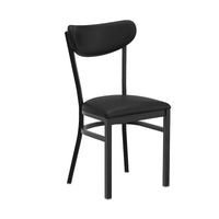 Chaise de salle à manger commerciale en métal avec assise en bois et dossier boomerang