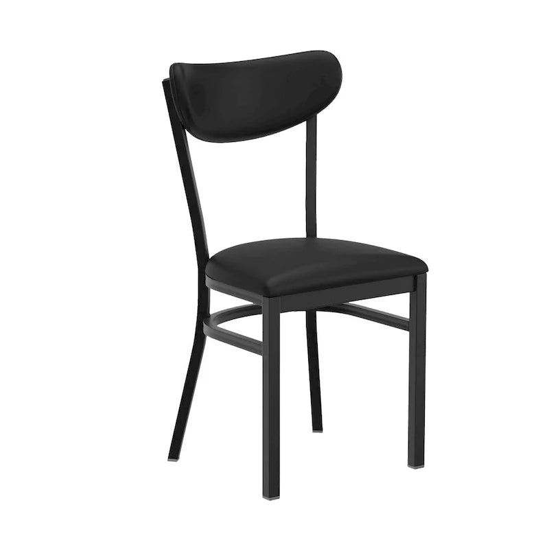 Chaise de salle à manger commerciale en métal avec assise en bois et dossier boomerang