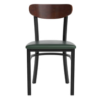 Chaise de salle à manger commerciale en métal avec assise en bois et dossier boomerang
