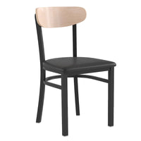 Chaise de salle à manger commerciale en métal avec assise en bois et dossier boomerang