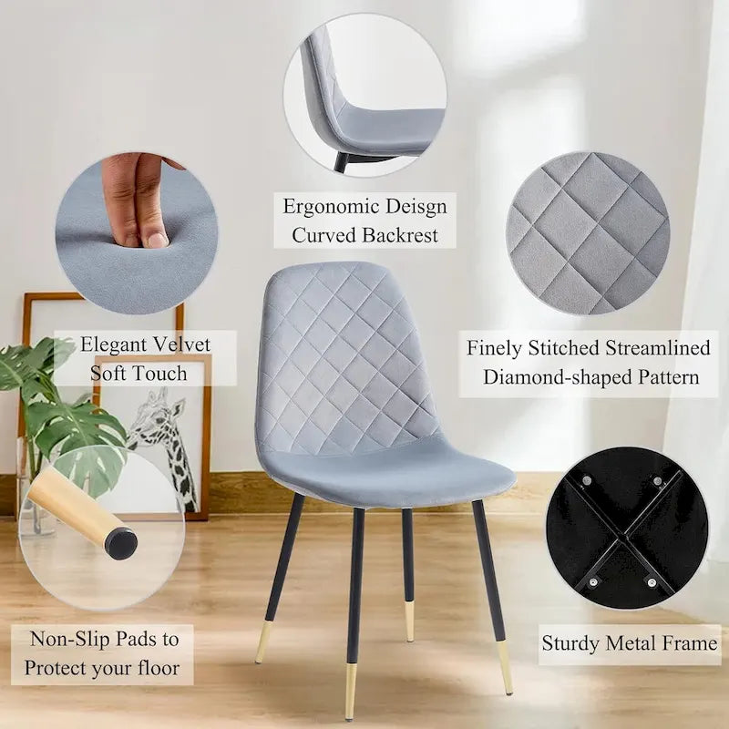 Lot de 4 chaises rembourrées en velours sans accoudoirs Howtai pour cuisine et maison