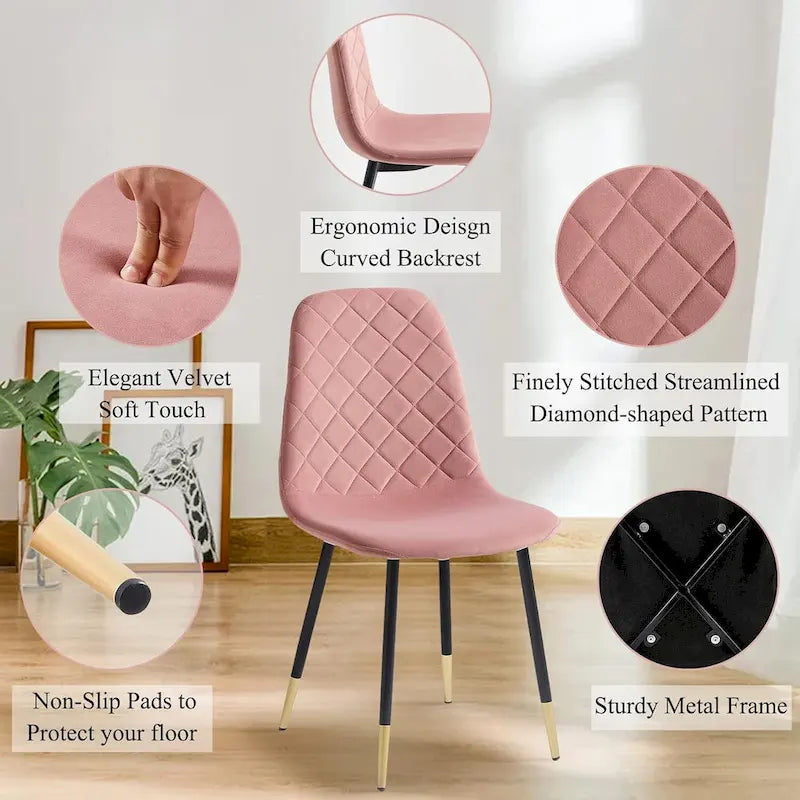 Lot de 4 chaises rembourrées en velours sans accoudoirs Howtai pour cuisine et maison