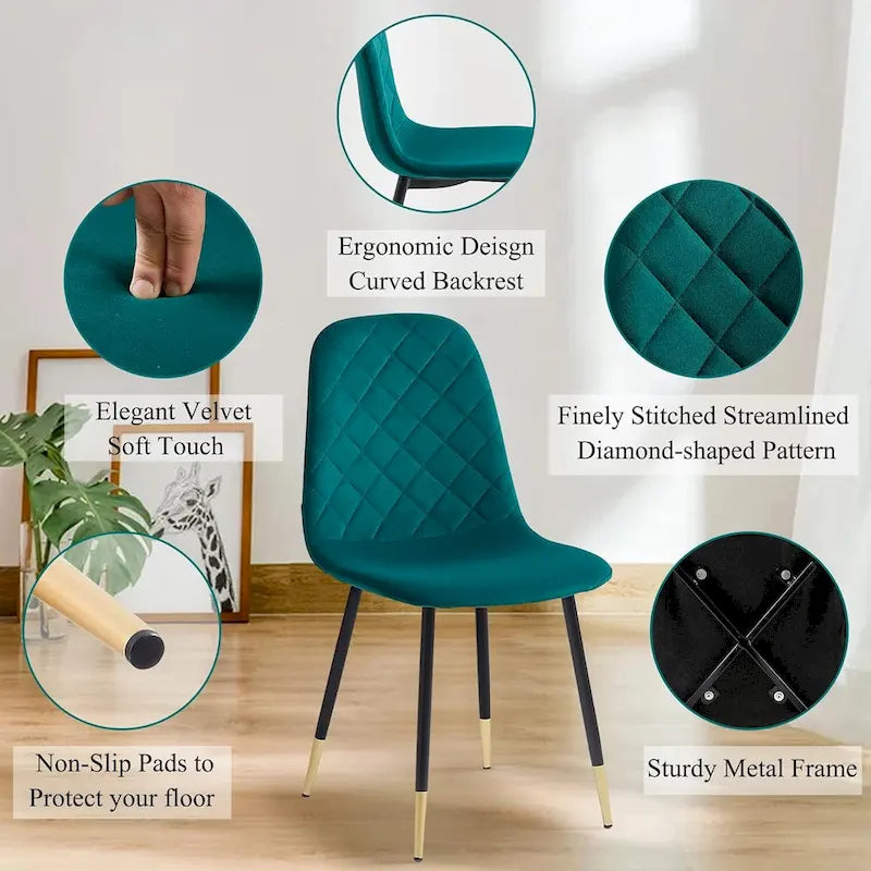 Lot de 4 chaises rembourrées en velours sans accoudoirs Howtai pour cuisine et maison