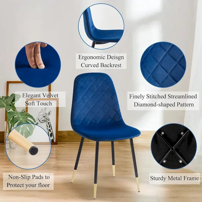 Lot de 4 chaises rembourrées en velours sans accoudoirs Howtai pour cuisine et maison