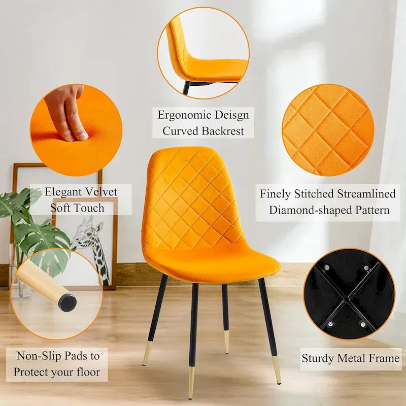 Lot de 4 chaises rembourrées en velours sans accoudoirs Howtai pour cuisine et maison