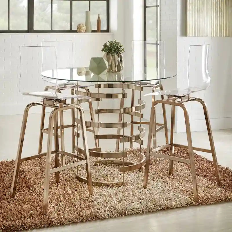 Ensemble de salle à manger hauteur comptoir Nova 5 pièces à plateau rond en verre et base en fer vortex par iNSPIRE Q Bold