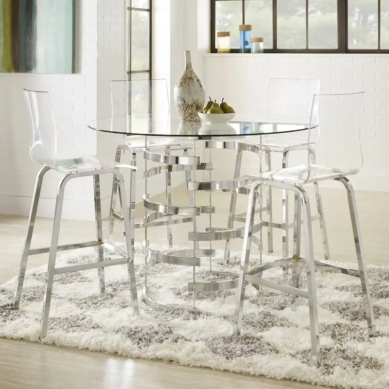 Ensemble de salle à manger hauteur comptoir Nova 5 pièces à plateau rond en verre et base en fer vortex par iNSPIRE Q Bold
