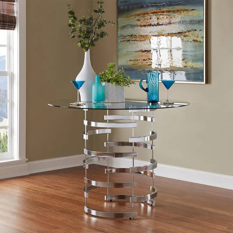 Ensemble de salle à manger hauteur comptoir Nova 5 pièces à plateau rond en verre et base en fer vortex par iNSPIRE Q Bold