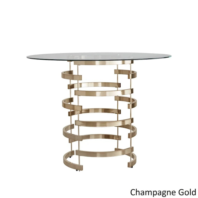 Ensemble de salle à manger hauteur comptoir Nova 5 pièces à plateau rond en verre et base en fer vortex par iNSPIRE Q Bold