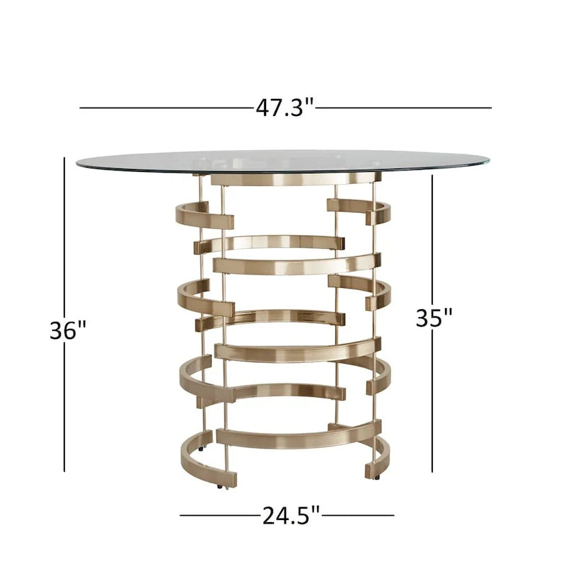 Ensemble de salle à manger hauteur comptoir Nova 5 pièces à plateau rond en verre et base en fer vortex par iNSPIRE Q Bold