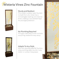 Fontaine d'extérieur Sunnydaze 47,25 H Wisteria Vines en zinc avec lumières LED blanc chaud