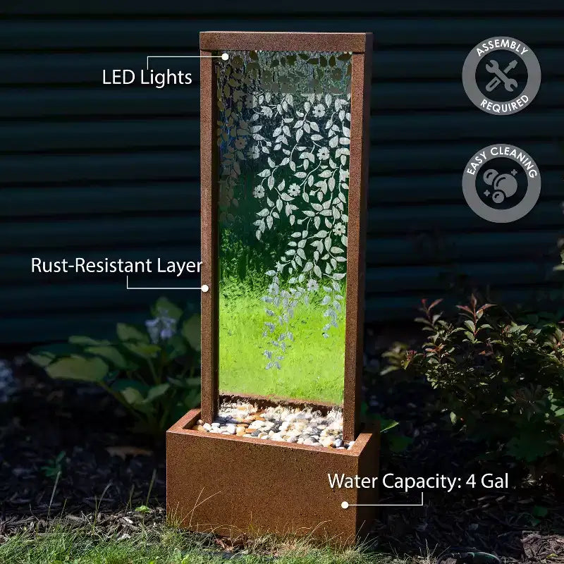 Fontaine d'extérieur Sunnydaze 47,25 H Wisteria Vines en zinc avec lumières LED blanc chaud