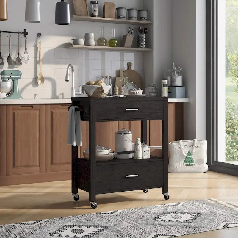 Desserte à roulettes moderne 2 tiroirs avec porte-serviettes Newsom par Furniture of America