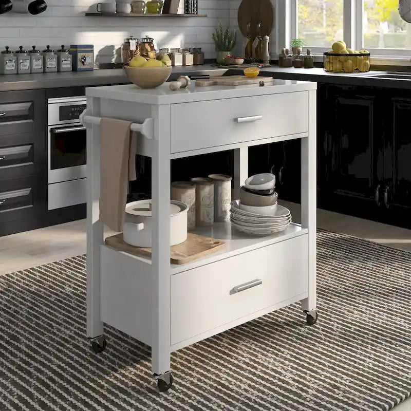 Desserte à roulettes moderne 2 tiroirs avec porte-serviettes Newsom par Furniture of America