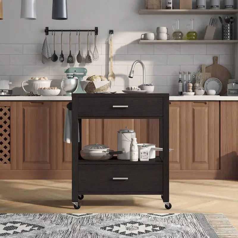 Desserte à roulettes moderne 2 tiroirs avec porte-serviettes Newsom par Furniture of America