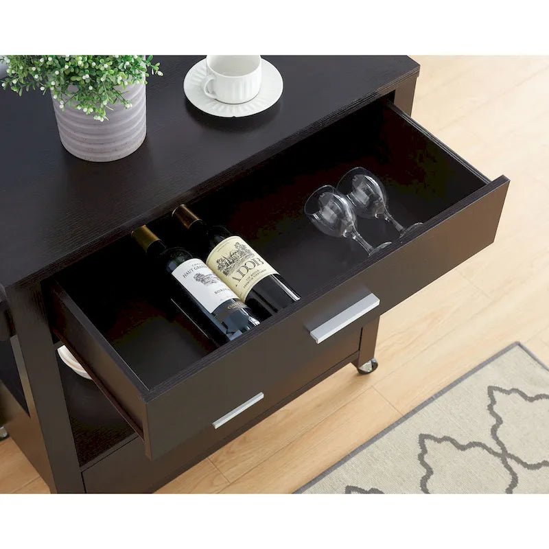 Desserte à roulettes moderne 2 tiroirs avec porte-serviettes Newsom par Furniture of America