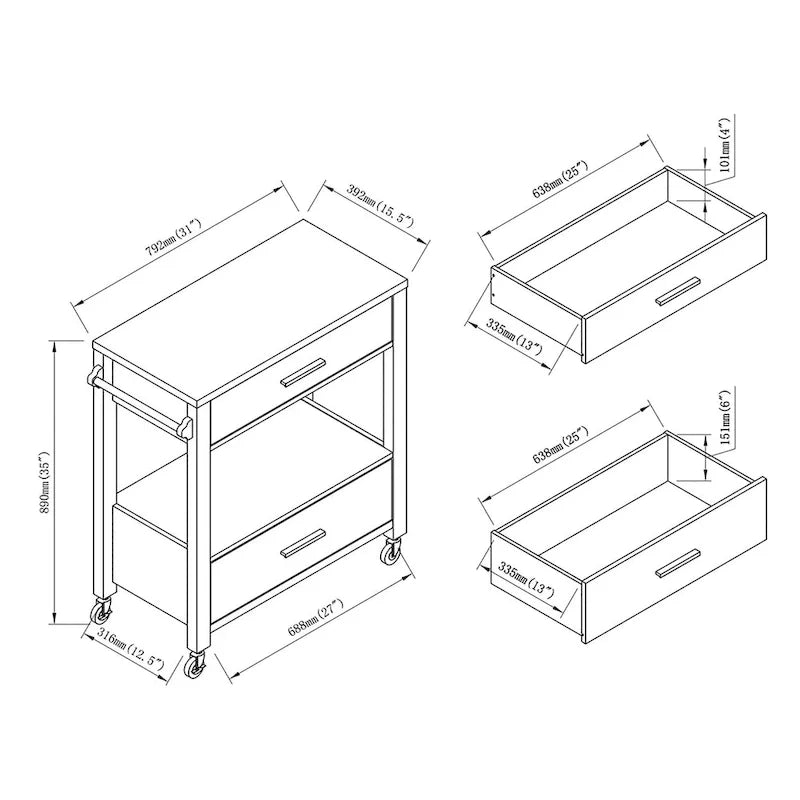 Desserte à roulettes moderne 2 tiroirs avec porte-serviettes Newsom par Furniture of America