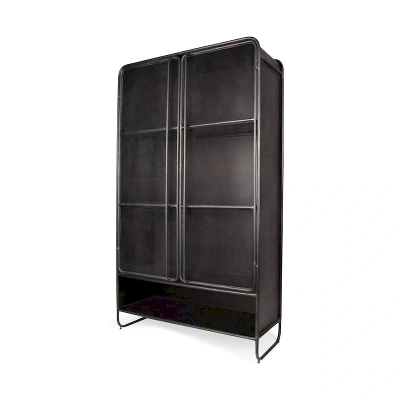 Vitrine Klaus marron foncé en métal poli avec portes grillagées