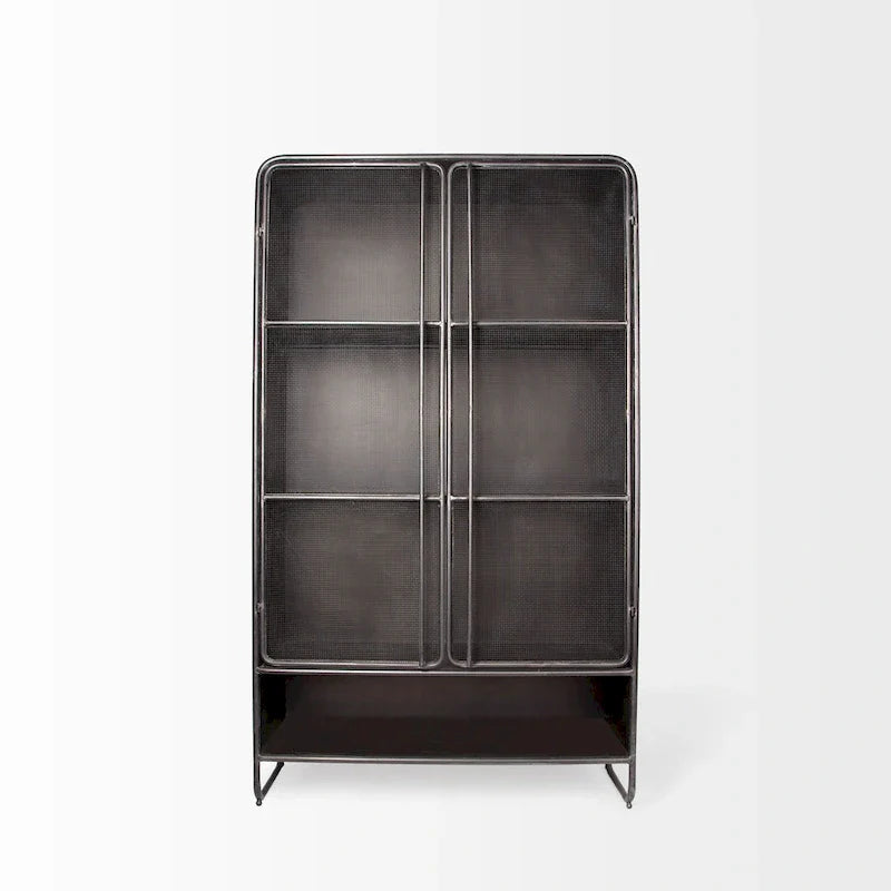 Vitrine Klaus marron foncé en métal poli avec portes grillagées