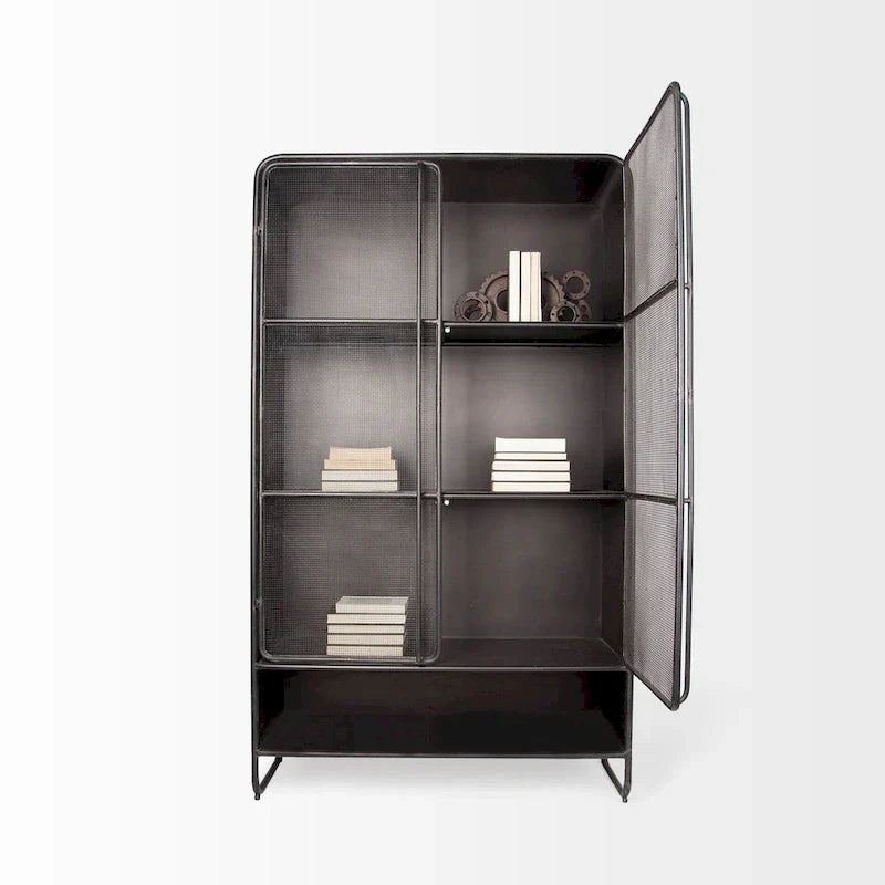 Vitrine Klaus marron foncé en métal poli avec portes grillagées