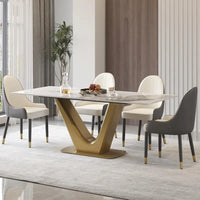 Table à manger moderne en marbre avec piédestal en V, table de cuisine en ardoise