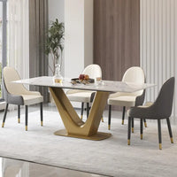 Table à manger moderne en marbre avec piédestal en V, table de cuisine en ardoise