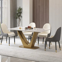 Table à manger moderne en marbre avec piédestal en V, table de cuisine en ardoise