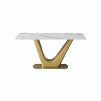 Table à manger moderne en marbre avec piédestal en V, table de cuisine en ardoise