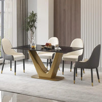 Table à manger moderne en marbre avec piédestal en V, table de cuisine en ardoise