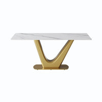Table à manger moderne en marbre avec piédestal en V, table de cuisine en ardoise