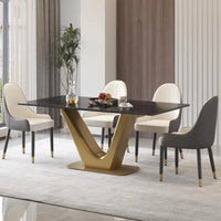 Table à manger moderne en marbre avec piédestal en V, table de cuisine en ardoise