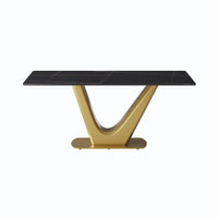 Table à manger moderne en marbre avec piédestal en V, table de cuisine en ardoise