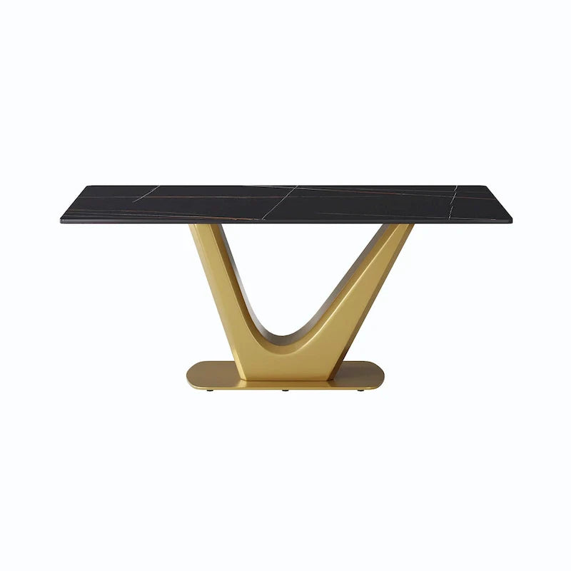 Table à manger moderne en marbre avec piédestal en V, table de cuisine en ardoise