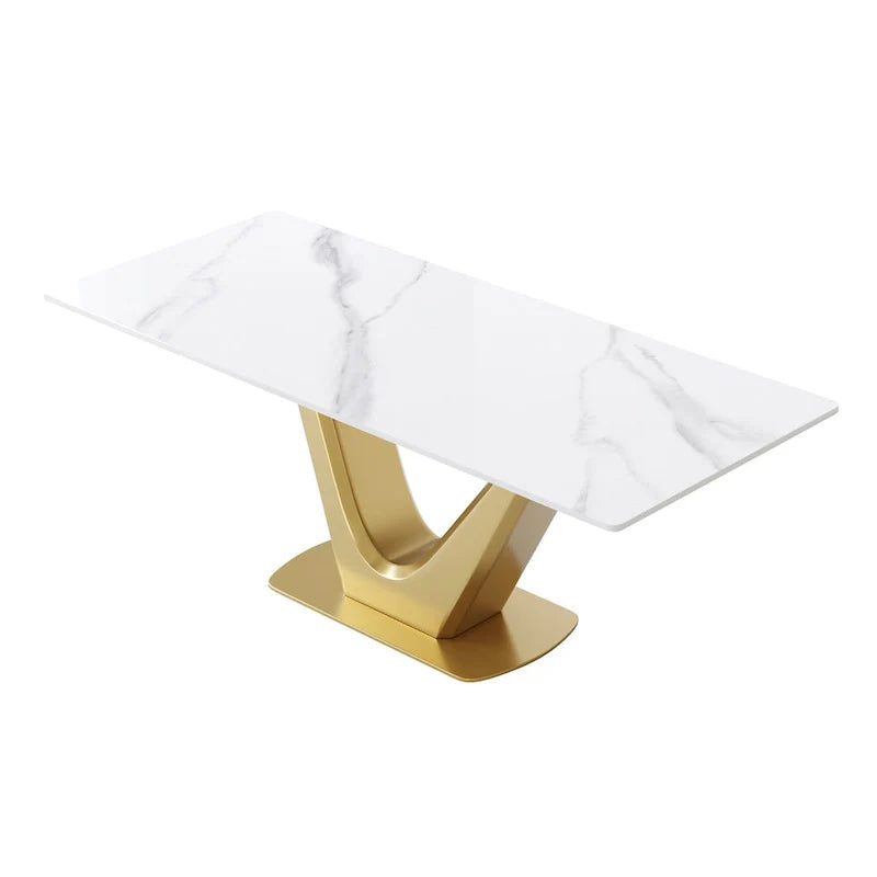 Table à manger moderne en marbre avec piédestal en V, table de cuisine en ardoise