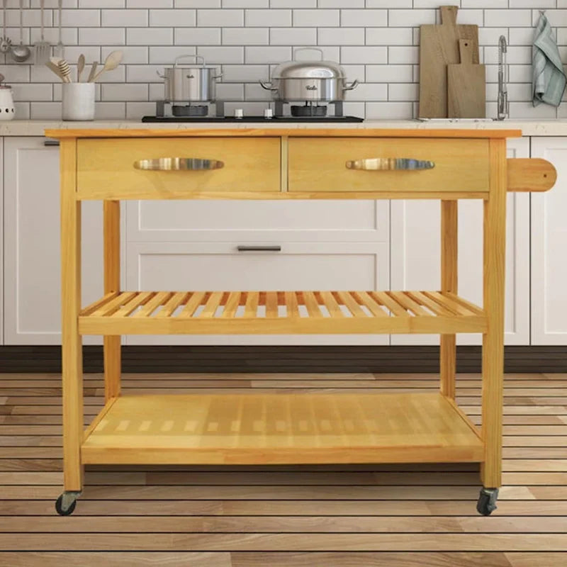 Desserte îlot de cuisine à roulettes, avec 2 tiroirs et étagères ouvertes – 114 x 43 x 89 cm